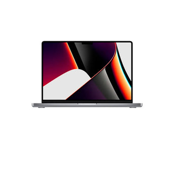 Laptop with a colorful display on a white background